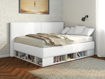 1,5-спальная детская кровать Lancaster 1, 140х200, ЛДСП белая, экокожа белая в Мурманске