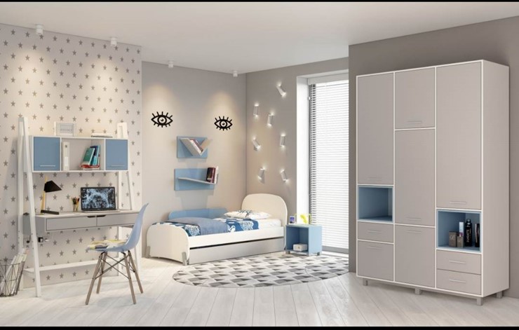 Подростковая мебель POLINI Kids Mirum №1 Белый / Серый / Голубой в Мурманске - изображение