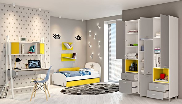 Мебель для детской POLINI Kids Mirum №1 Белый / Серый / Желтый в Мурманске - изображение