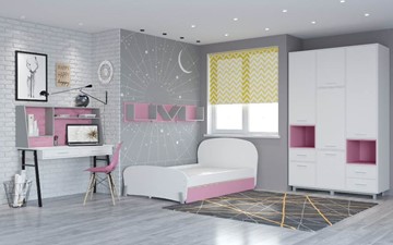 Комплект мебели для детской POLINI Kids Mirum №4 Белый / Серый / Розовый в Мурманске
