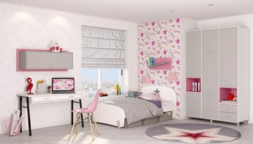 Подростковая мебель POLINI Kids Mirum №7 Белый / Серый / Розовый в Мурманске