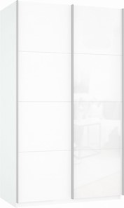 Шкаф 2-х дверный Прайм (ДСП/Белое стекло) 1600x570x2300, белый снег в Мурманске