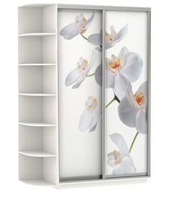 Шкаф Хит, 1500x600x2200, фотопечать, со стеллажом, белая орхидея, белый снег в Мурманске