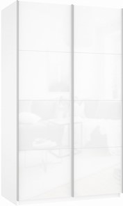 Шкаф-купе двухдверный Прайм (Белое стекло/Белое стекло) 1200x570x2300, белый снег в Мурманске
