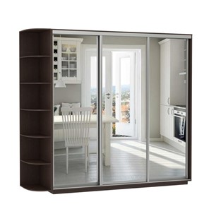Шкаф 3-х дверный Экспресс (3 зеркала), со стеллажом 2400х600х2400, венге в Мурманске