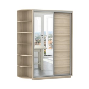 Шкаф 2-х дверный Экспресс (ДСП/Зеркало) со стеллажом 1500х600х2200, шимо светлый в Мурманске