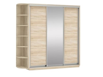 Шкаф 3-створчатый Экспресс (ДСП/Зеркало/ДСП) со стеллажом, 2400х600х2200, дуб сонома в Мурманске