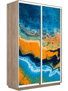 Шкаф 2-створчатый Экспресс 1600x600x2400, Абстракция оранжево-голубая/дуб сонома в Мурманске