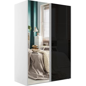 Шкаф 2-дверный Эста (Зеркало/Стекло черное) 1600x660x2400, белый снег в Мурманске