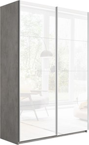 Шкаф 2-х створчатый Прайм (Белое стекло/Белое стекло) 1400x570x2300, бетон в Мурманске
