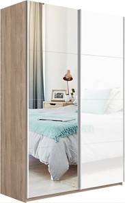 Шкаф 2-дверный Прайм (Зеркало/Белое стекло) 1400x570x2300, дуб сонома в Мурманске