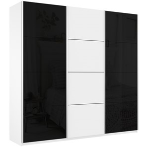Шкаф 3-х створчатый Широкий Прайм (2 Стекла Черных / ДСП) 2400x570x2300, Белый Снег в Мурманске