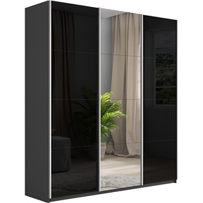 Шкаф 3-дверный Широкий Прайм (2 Стекла Черных / Зеркало) 2400x570x2300, Серый диамант в Мурманске