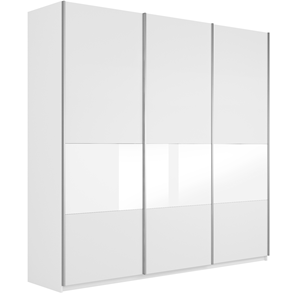 Шкаф 3-створчатый Широкий Прайм (ДСП / Белое стекло) 2400x570x2300, Белый снег в Мурманске