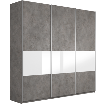 Шкаф трехдверный Широкий Прайм (ДСП / Белое стекло) 2400x570x2300, Бетон в Мурманске - изображение