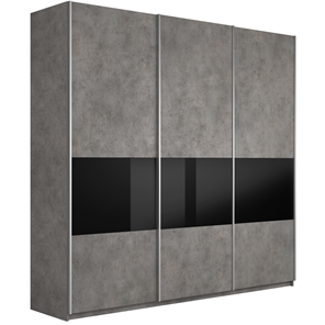 Шкаф 3-х створчатый Широкий Прайм (ДСП / Черное стекло) 2400x570x2300, Бетон в Мурманске