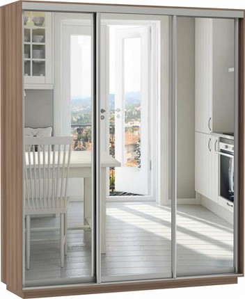 Шкаф 3-дверный Экспресс (3 зеркала) 1800х600х2200, шимо темный в Мурманске - изображение