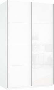 Шкаф 2-х дверный Прайм (ДСП/Белое стекло) 1400x570x2300, белый снег в Мурманске