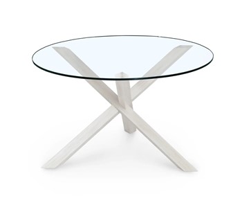 Круглый столик Оникс-3, Выбеленный дуб/Прозрачное стекло в Мурманске