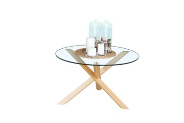 Круглый столик Оникс-3, Натуральный массив/Прозрачное стекло в Мурманске - предосмотр 1