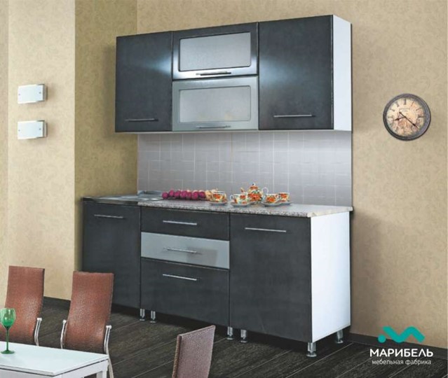 Кухонный гарнитур Мыло 224 2000х718, цвет Черный/Белый металлик в Мурманске - изображение 2
