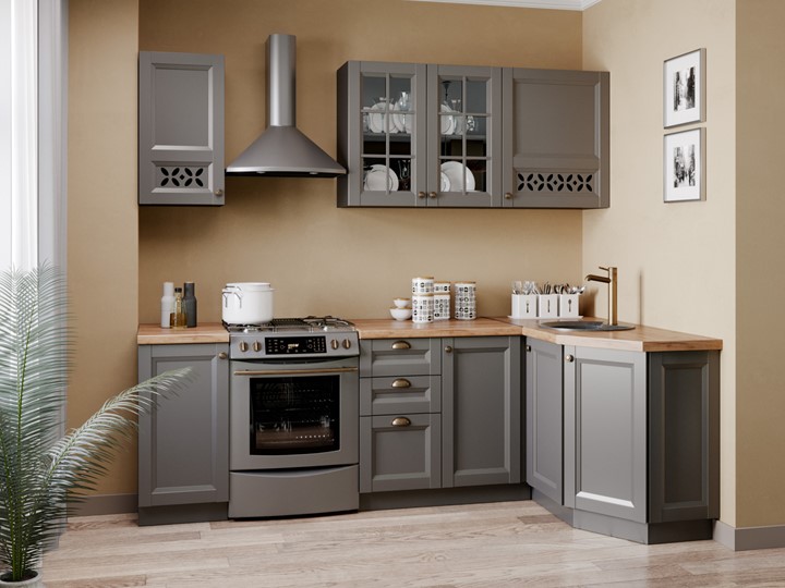 Модульный кухонный гарнитур угловой Амели-3 2400, Чёрный/Оникс серый в Мурманске - изображение