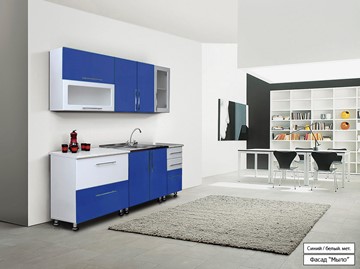 Кухня маленькая Мыло 224 2000х718, цвет Синий/Белый металлик в Мурманске