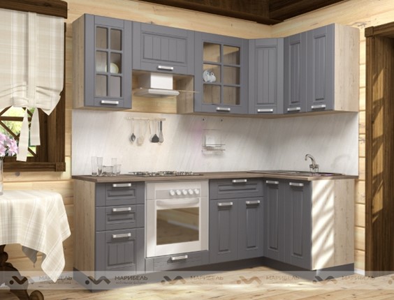 Кухонный угловой гарнитур Прованс 2200х1200, цвет Черный ясень/Дуб баррик в Мурманске - изображение