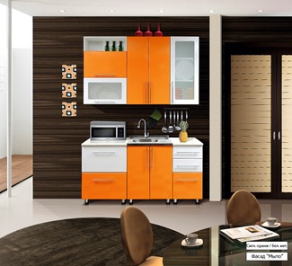 Кухня Мыло 224 1600х718, цвет Оранжевый/Белый металлик в Мурманске - предосмотр