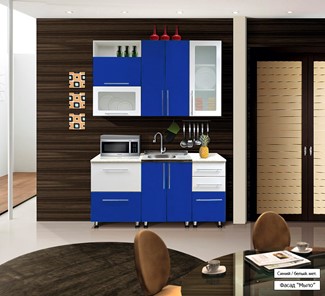 Кухня маленькая Мыло 224 1600х718, цвет Синий/Белый металлик в Мурманске