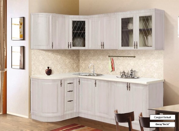 Кухонный угловой гарнитур Веста 1330х2200, цвет Сандал белый в Мурманске - изображение