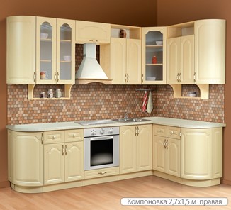 Модульная кухня Классика 2700х1500, цвет Дуб беленый в Мурманске