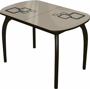 Кухонный стол раскладной Ривьера мини дерево №1, Рисунок квадро (стекло молочное/коричневый/венге) в Мурманске