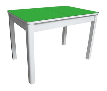 Раздвижной стол Айсберг-02 СТ2, белое ЛДСП/стекло зеленое/прямые массив белый в Мурманске