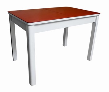 Кухонный стол раскладной Айсберг-01 СТ2, белое ЛДСП/стекло алое/прямые массив белый в Мурманске