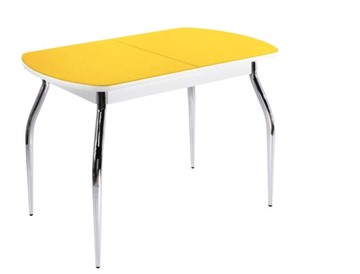 Кухонный раскладной стол ПГ-07 СТ2, белое/желтое стекло/35 хром гнутые металл в Мурманске