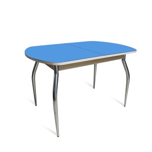Раздвижной стол ПГ-01 СТ2, дуб молочный/синие стекло/35 хром гнутые металл в Мурманске - предосмотр 1