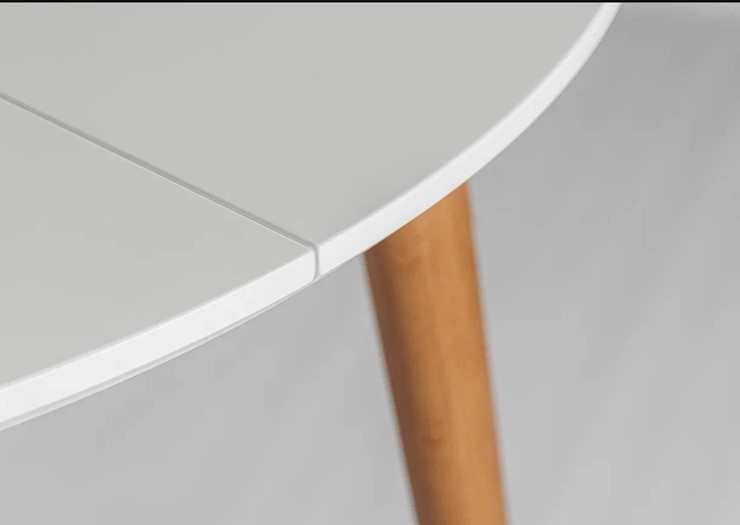Обеденный круглый раздвижной стол Белая Эмаль д. 100 см МДФ ножки светлый орех в Мурманске - изображение 19