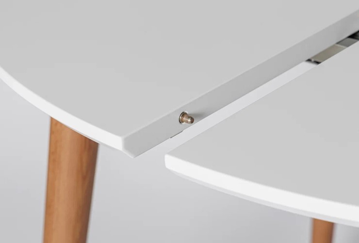 Обеденный круглый раздвижной стол Белая Эмаль д. 100 см МДФ ножки светлый орех в Мурманске - изображение 4
