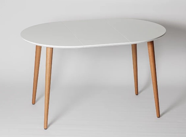 Обеденный круглый раздвижной стол Белая Эмаль д. 100 см МДФ ножки светлый орех в Мурманске - изображение 9