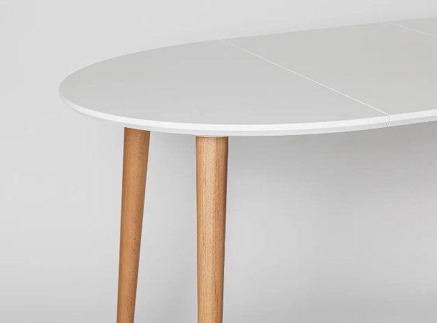 Обеденный круглый раздвижной стол Белая Эмаль д. 100 см МДФ ножки светлый орех в Мурманске - изображение 10