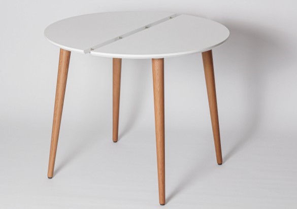 Обеденный круглый раздвижной стол Белая Эмаль д. 100 см МДФ ножки светлый орех в Мурманске - изображение 1