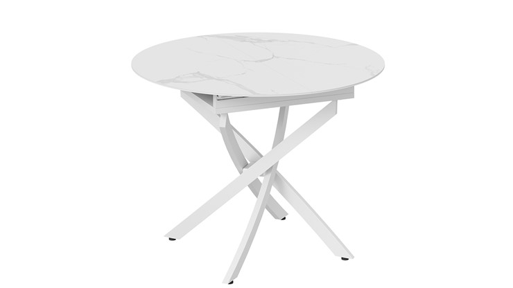 Обеденный раздвижной стол Бергамо Тип 1 (Белый муар/Стекло матовое белый мрамор) в Мурманске - изображение 2