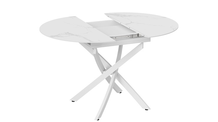 Обеденный раздвижной стол Бергамо Тип 1 (Белый муар/Стекло матовое белый мрамор) в Мурманске - изображение 3