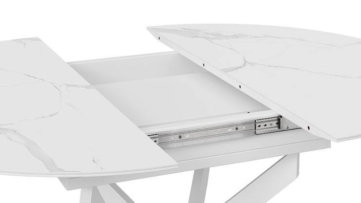 Обеденный раздвижной стол Бергамо Тип 1 (Белый муар/Стекло матовое белый мрамор) в Мурманске - изображение 4