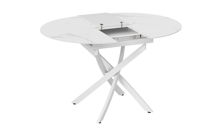 Обеденный раздвижной стол Бергамо Тип 1 (Белый муар/Стекло матовое белый мрамор) в Мурманске - изображение 5