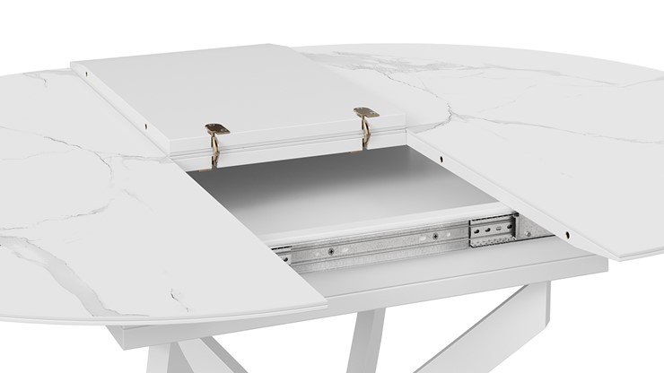 Обеденный раздвижной стол Бергамо Тип 1 (Белый муар/Стекло матовое белый мрамор) в Мурманске - изображение 6