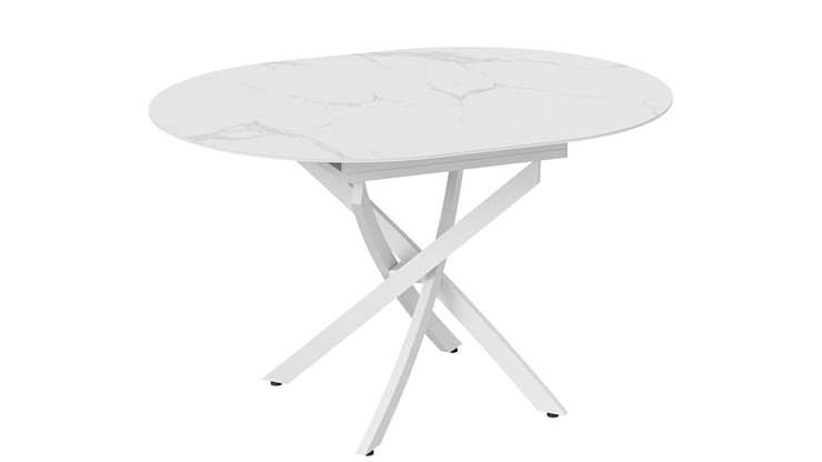 Обеденный раздвижной стол Бергамо Тип 1 (Белый муар/Стекло матовое белый мрамор) в Мурманске - изображение 7