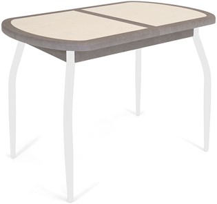 Кухонный раздвижной стол Будапешт-1 ПЛ (ноги белые, плитка бежевая/серый камень) в Мурманске