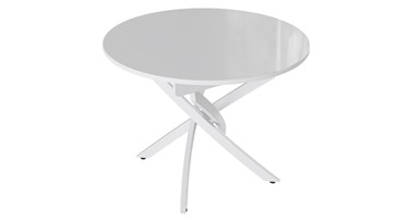 Обеденный круглый стол Diamond тип 3 (Белый муар/Белый глянец) в Мурманске